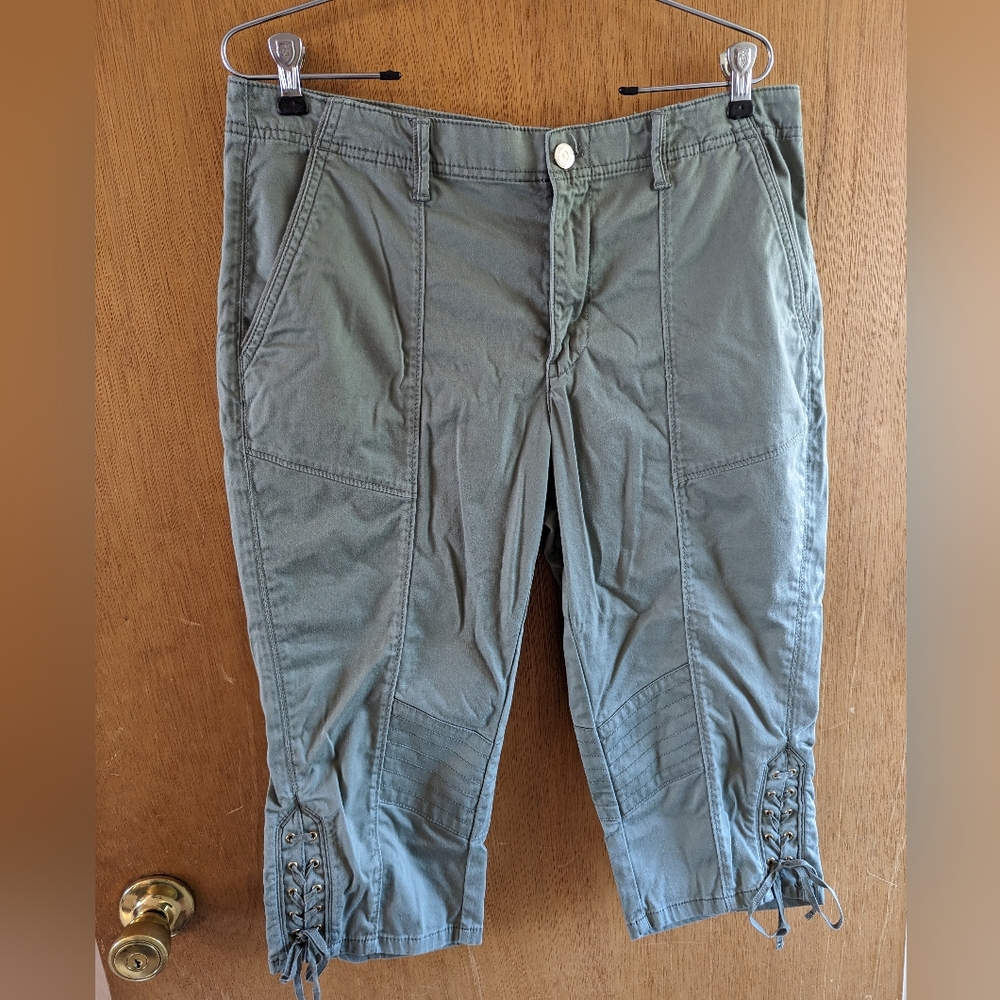 Lace-Up Cuff Cropped Pants, Size 12